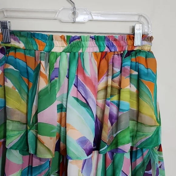 Lavender Brown Ruffled Tiered Tropical Print MultiMini Skirt